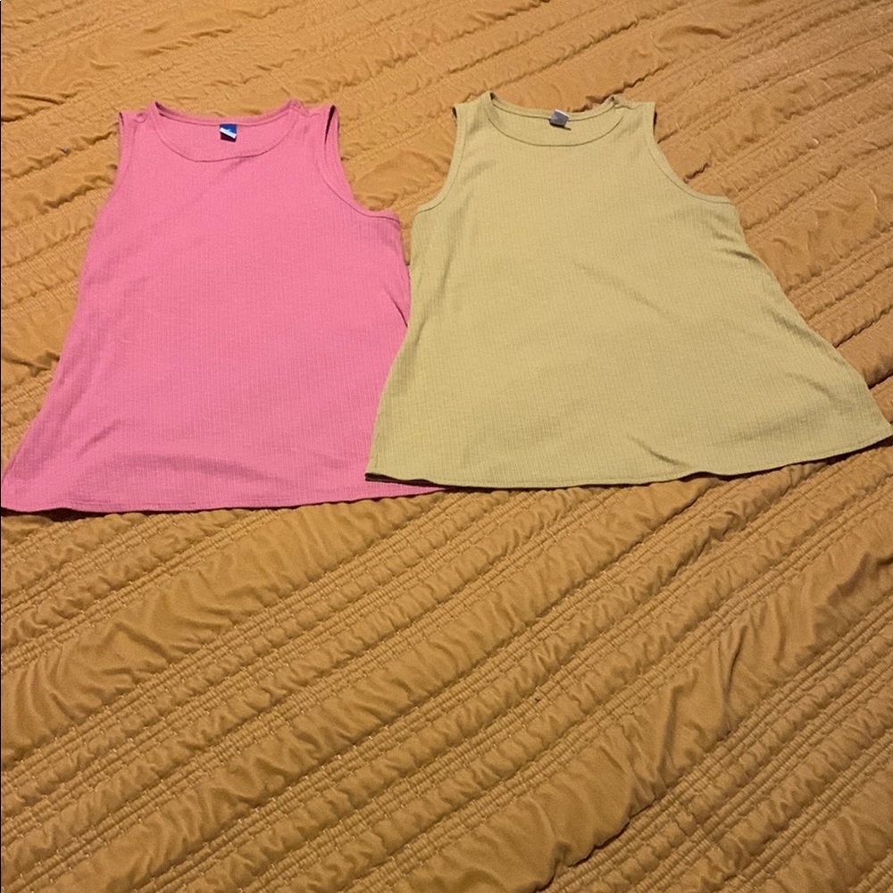 Pink and Yellow Sleeveless Tops
